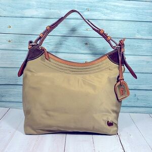 🦆 DOONEY & BOURKE KHAKI NYLON ERICA DUCK EMBROIDERED LEATHER SHOULDER BAG
